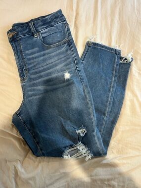 American Eagle Outfitters Dark Blue Distressed Skinny Jeans
